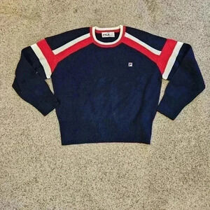 Fila Red, White and Blue Crewneck Stripe Sweater, Size Small